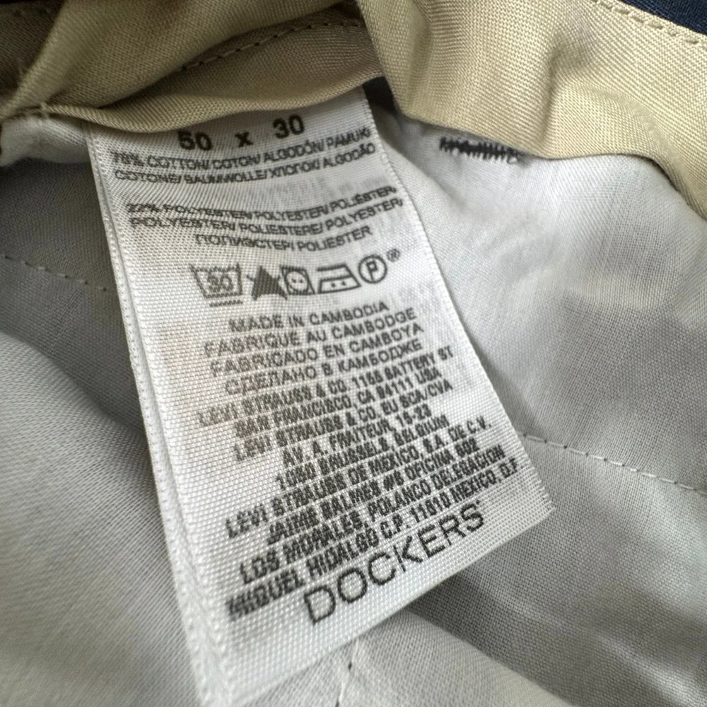 Dockers Pants D3 Mens 50x30 Big & Tall Navy Gray Pleated Flex Comfort